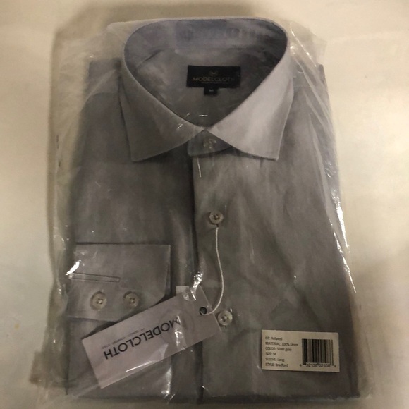 Modelcloth Other - Modelcloth Silver Gray Men’s Long Sleeve Medium Fitted Dress Shirt 100% LINEN